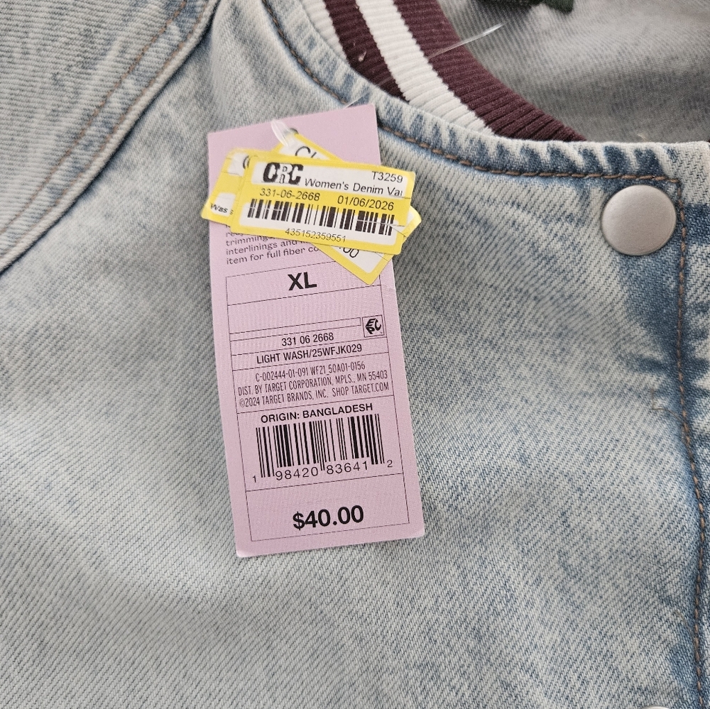 NWT Wild Fable XL Varsity Bomber Jean Jacket - Picture 6 of 7